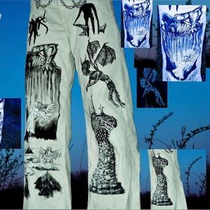 hand painted white corduroy pants